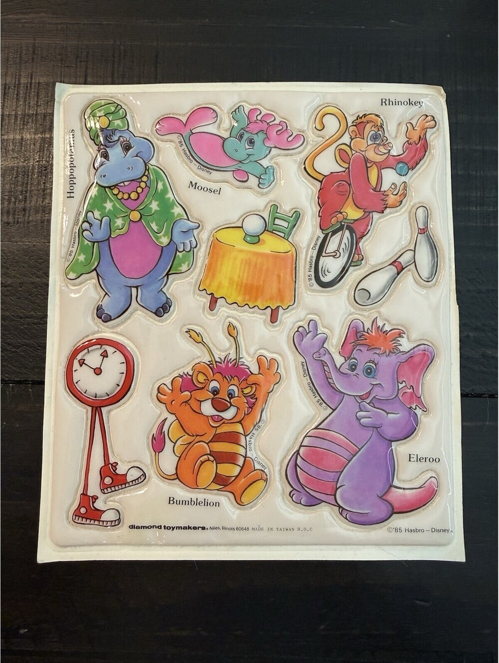 Vintage 1985 Wuzzles Puffy Stickers Sheet Style 4 Diamond Toy Hasbro Disney